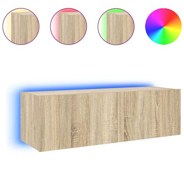 vidaXL TV Wall Cabinet with LED Lights Sonoma Oak 100x35x31 cm