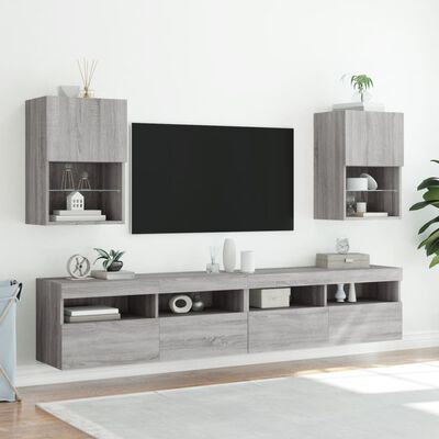 vidaXL TV Cabinets with LED Lights 2 pcs Grey Sonoma 40.5x30x60 cm