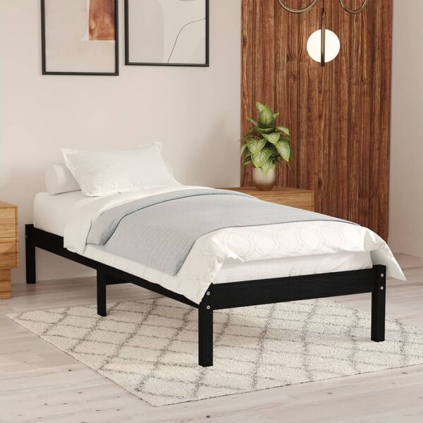 vidaXL Bed Frame without Mattress Black Solid Wood 100x200 cm