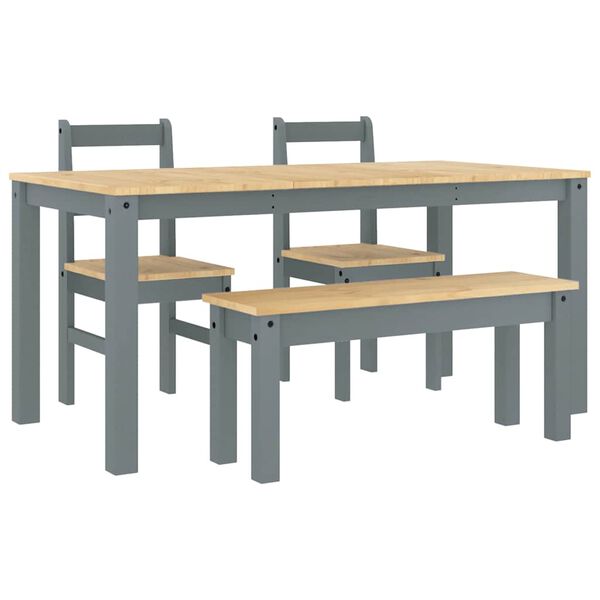 vidaXL 4 Piece Dining Set Panama Grey Solid Wood Pine