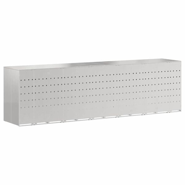 vidaXL Wheelie Bin Storage for 6 Bins Silver 408 x 77.5 x 115.5 cm