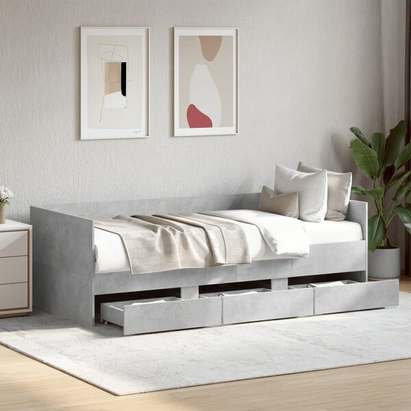 vidaXL Daybed with Drawers without Mattress Concrete Grey 100x200 cm