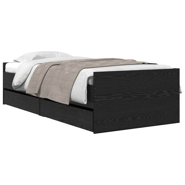 vidaXL Bed Frame with Drawer Black Oak 90 x 190 cm Solid Pine Wood