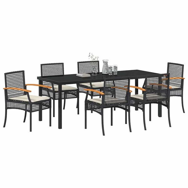 vidaXL Garden Dining Set 7 pcs Black Poly Rattan