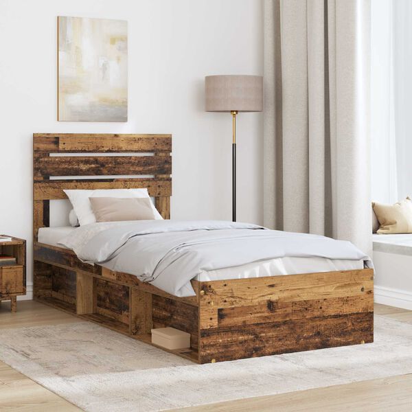 vidaXL Bed Frame with Headboard Old Wood 75 x 190 cm Solid Pine Wood