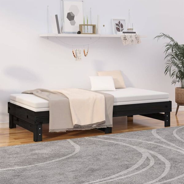 vidaXL Pull-out Day Bed without Mattress Black 2x(75x190) cm