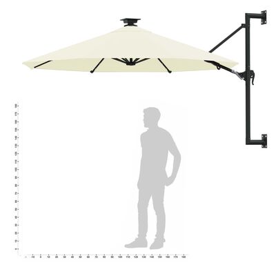vidaXL Wall-mounted Parasol with LEDs and Metal Pole 300 cm Sand