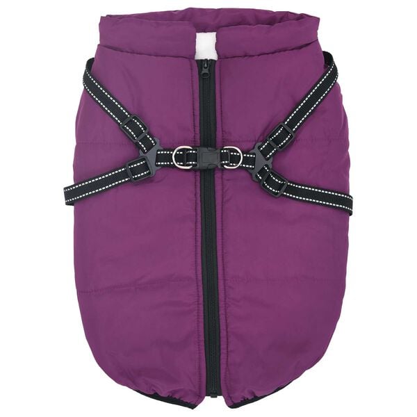 vidaXL Dog Coat with Harness Purple L52 Fleece and Polyester