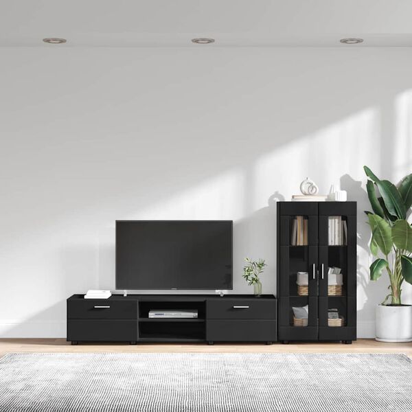 vidaXL TV Cabinet Set with Drawer FLORIN Black Engineered Wood