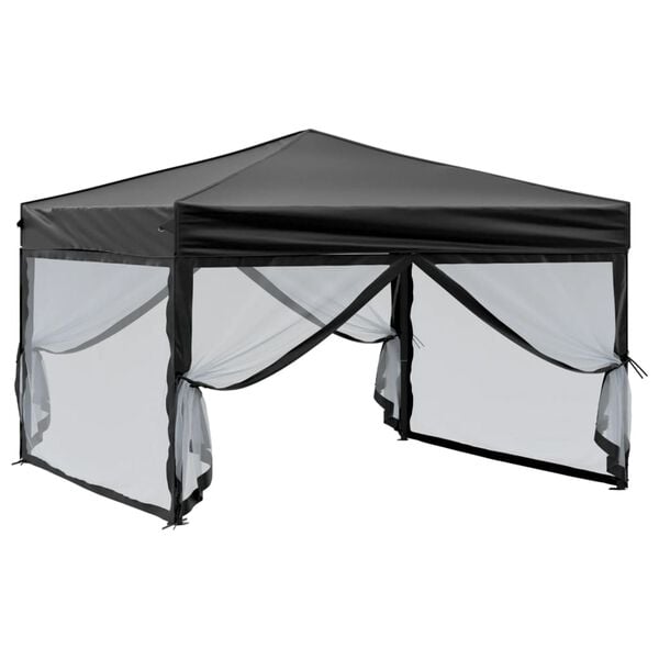 vidaXL Folding Party Tent with Sidewalls Black 3x3 m
