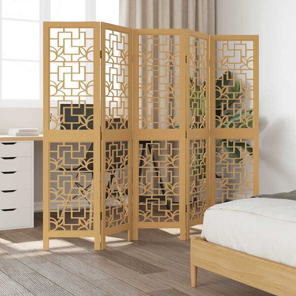 vidaXL Room Divider 5 Panels Brown Solid Wood Paulownia
