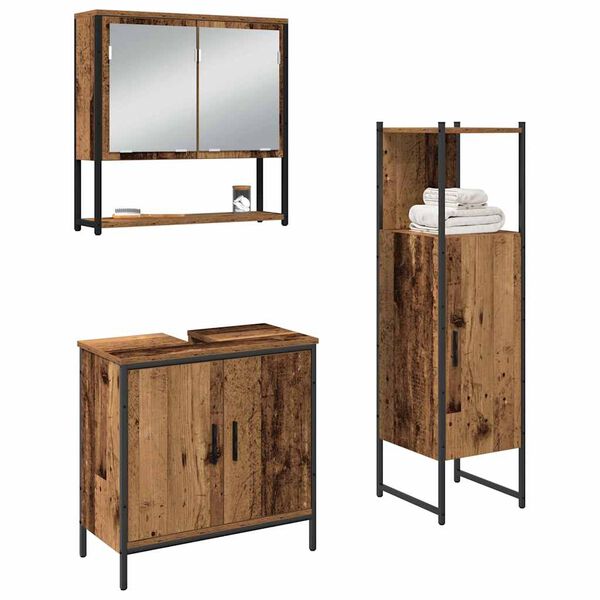 vidaXL Bathroom Furniture Set with Shelf 3 pcs Brown Engineered wood