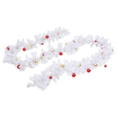 vidaXL Christmas Garland Decorated with Baubles White 5 m