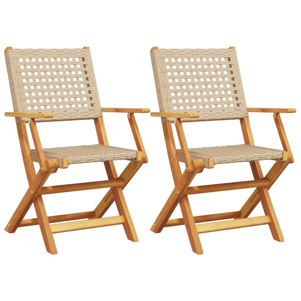 vidaXL Garden Chairs 2 pcs Beige Solid Wood Acacia and Poly Rattan