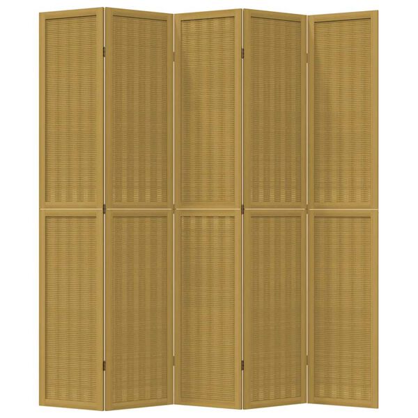 vidaXL Room Divider 5 Panels Brown Solid Wood Paulownia