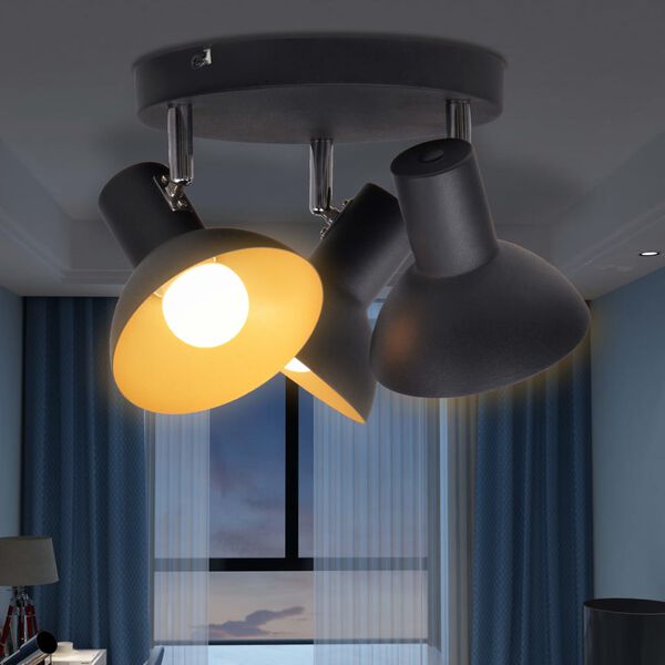 vidaXL Ceiling Lamp for 3 Bulbs E27 Black and Gold