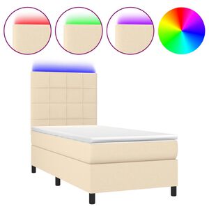 vidaXL Box Spring Bed with Mattress&LED Cream 90x190 cm Fabric