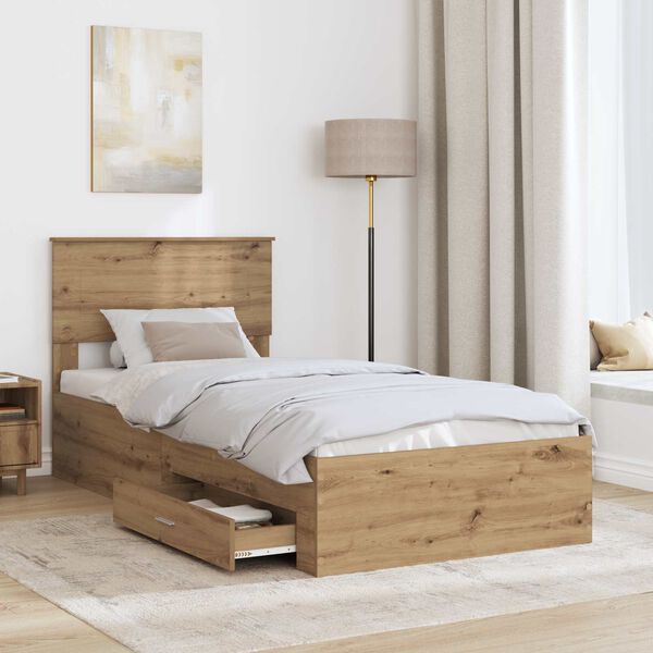 vidaXL Bed Frame with Drawer Artisan Oak 90 x 200 cm Engineered Wood