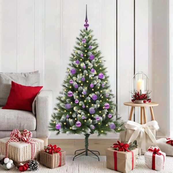 vidaXL Artificial Hinged Christmas Tree with Flocked Snow 150 cm