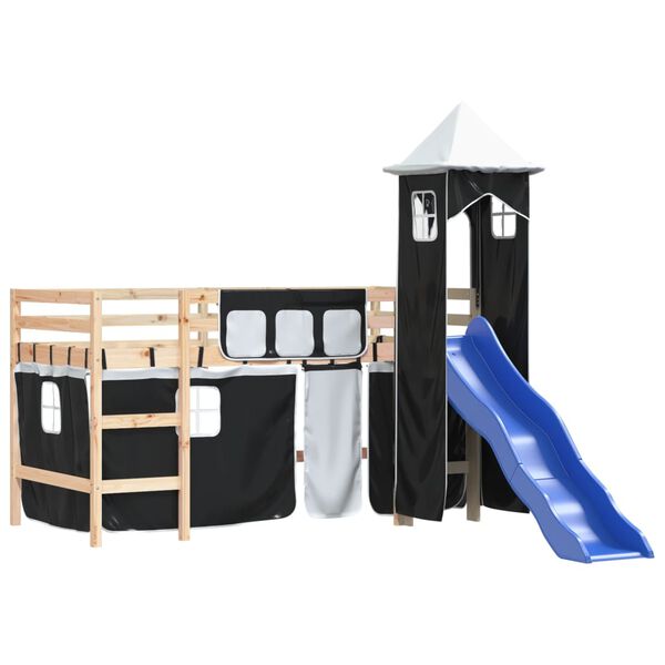 vidaXL Kids' Loft Bed with Tower without Mattress White&Black 90x190cm