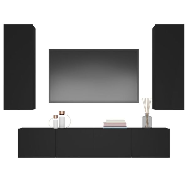 vidaXL 4 Piece TV Cabinet Set Black Engineered Wood