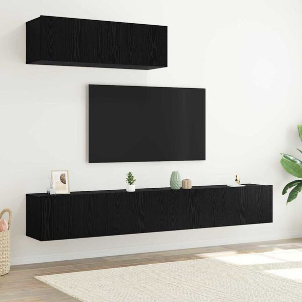 vidaXL TV Cabinet Set Wall-mounted 3 pcs Black Oak Engineered Wood