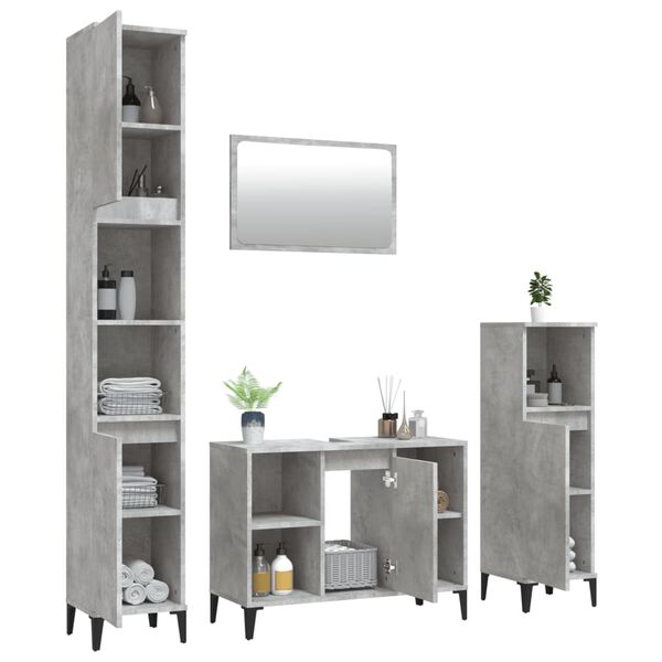 vidaXL 4 Piece Bathroom Furniture Set Concrete Grey Engineered Wood