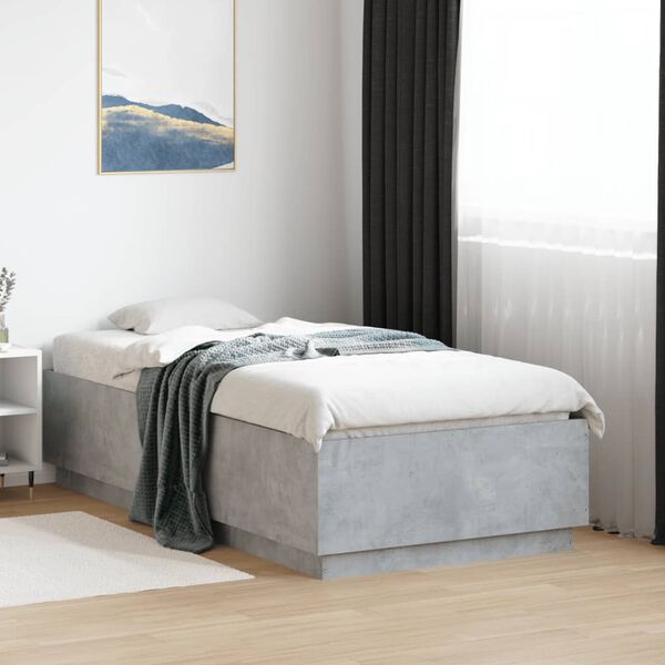 vidaXL Bed Frame with LED without Mattress Concrete Grey 90x190 cm Single