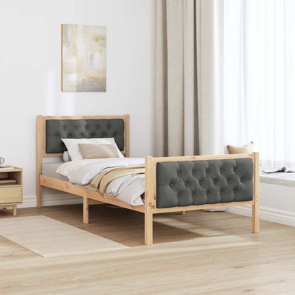 vidaXL Bed Frame with Headboard Dark Grey 90 x 190 cm Solid Pine Wood