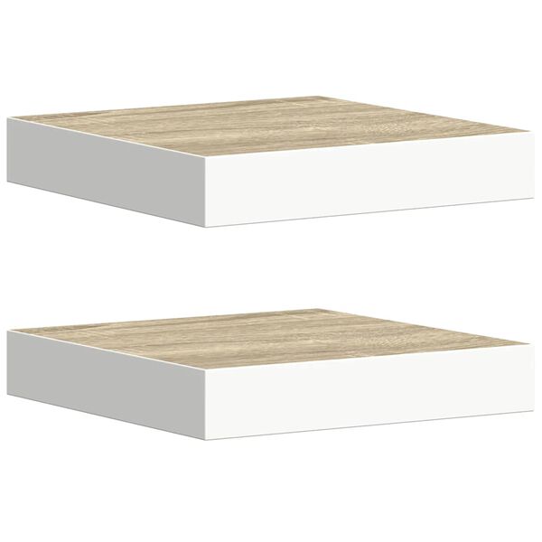 vidaXL Floating Wall Shelves 2 pcs Oak and White 23x23.5x3.8 cm MDF