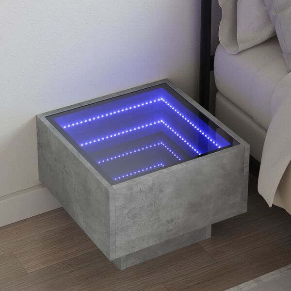 vidaXL Bedside Table with Infinity LED Concrete Grey 40x40x30 cm