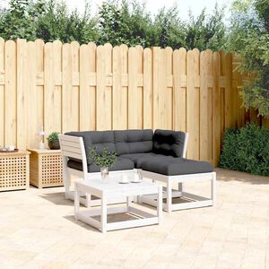 vidaXL 3 Piece Garden Sofa Set with Cushions White Solid Wood Pine