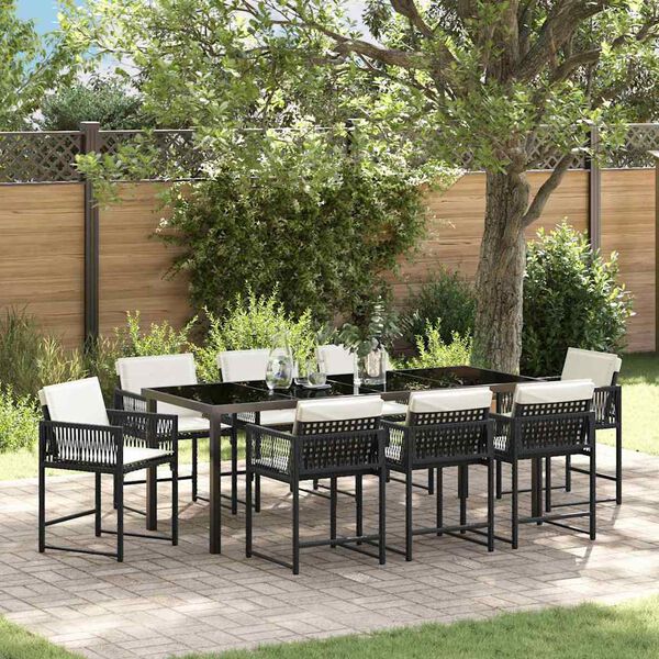 vidaXL Garden Dining Set 9 pcs Black Poly Rattan