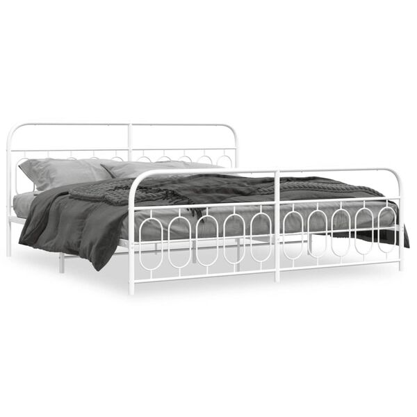 vidaXL Metal Bed Frame without Mattress with Footboard White 200x200cm