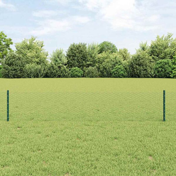 vidaXL Fence with Post Green 0.4 x 10 m Steel and PVC