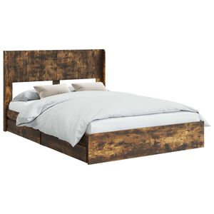 vidaXL Bed Frame with Storage and Headboard Smoked Oak 135 x 190 cm