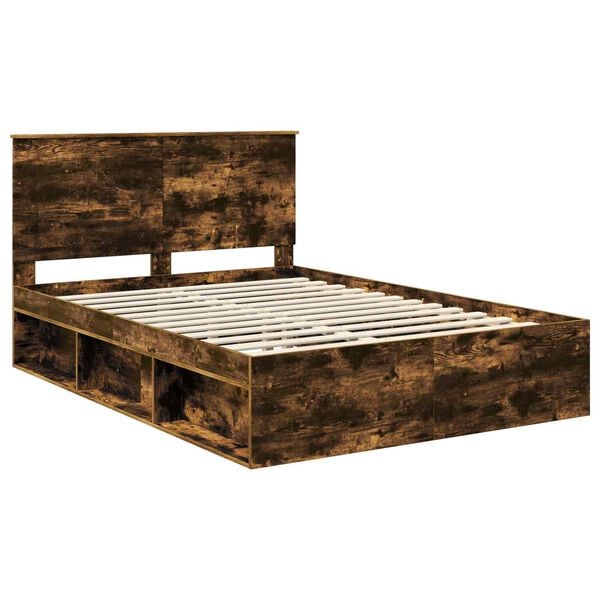 vidaXL Bed Frame Smoked Oak 140 x 200 cm Solid Pine Wood