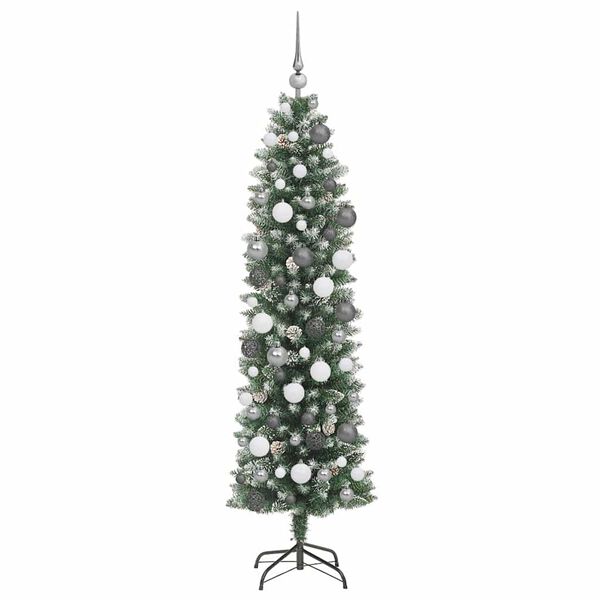 vidaXL Artificial Slim Christmas Tree Green and White 180 cm