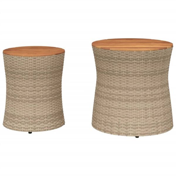 vidaXL Garden Side Tables 2 pcs with Wooden Top Beige Poly Rattan