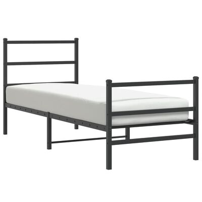 vidaXL Metal Bed Frame with Headboard and Footboard Black 75x190 cm Small Single