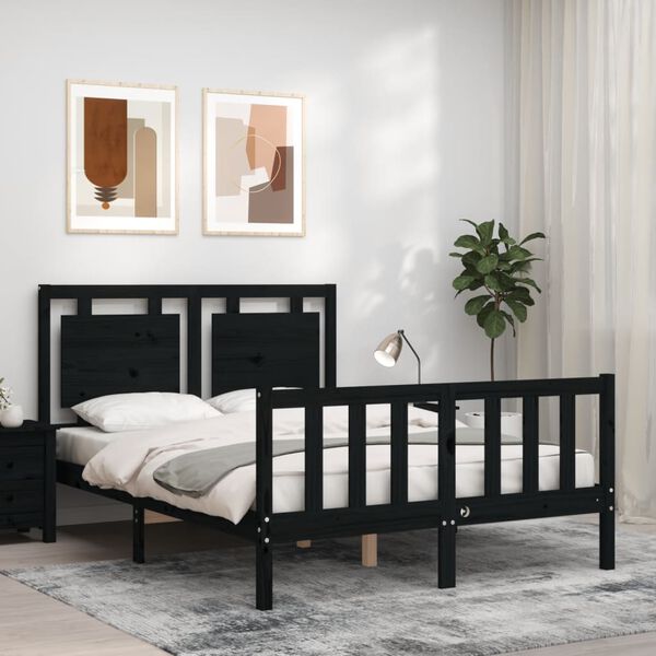 vidaXL Bed Frame without Mattress Black Double Solid Wood Pine