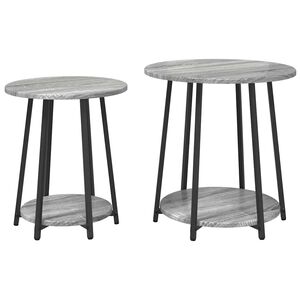 vidaXL Side Table Set with Shelf 2 pcs Grey Sonoma and Black