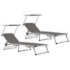 vidaXL Folding Sun Loungers with Roof 2 pcs Aluminium&Textilene Grey
