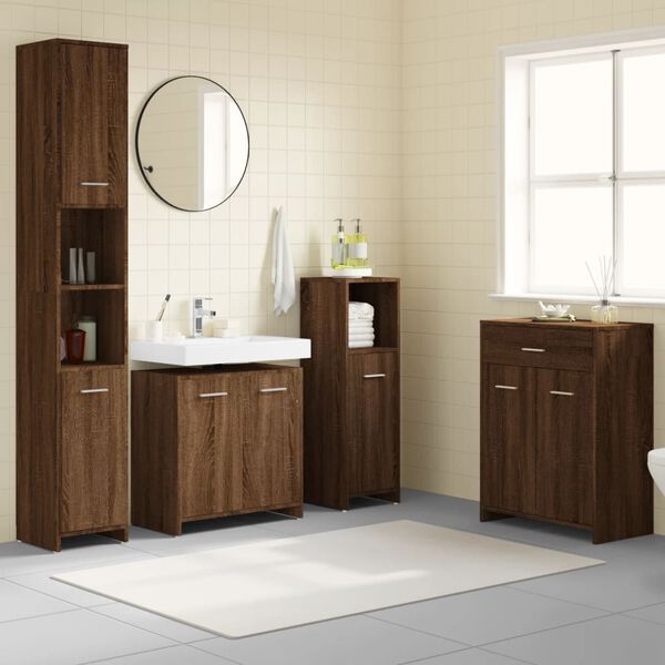 vidaXL 4 Piece Bathroom Furniture Set Brown Oak Engineered Wood
