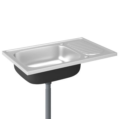vidaXL Kitchen Sink with Drainer Set Silver 800x500x155 mm Stainless Steel