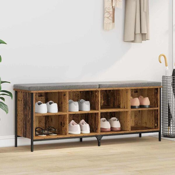 vidaXL Shoe Cabinet Old Wood 131 x 35 x 50 cm Engineered Wood and Iron
