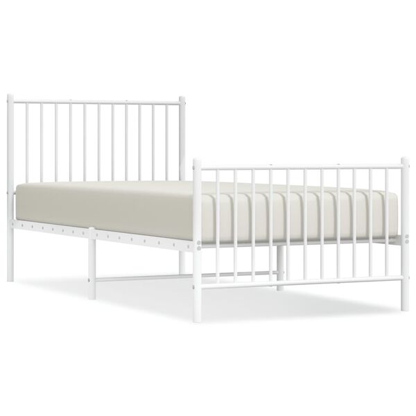 vidaXL Metal Bed Frame without Mattress with Footboard White 90x200cm