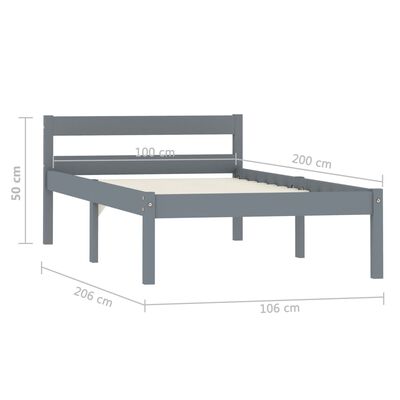 vidaXL Bed Frame Grey Solid Pine Wood 100x200 cm