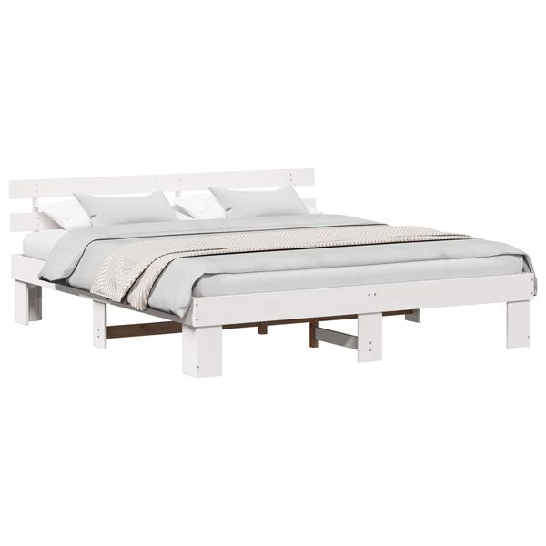vidaXL Bed Frame with Headboard White 180 x 200 cm Solid Pine Wood