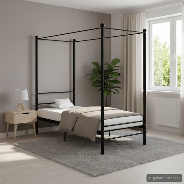 vidaXL Canopy Bed Frame without Mattress Black Metal 100x200 cm